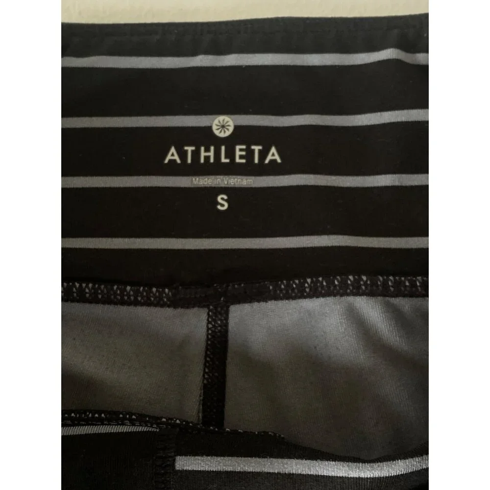 Athleta Leggings S Chaturanga Stripe Tight Black Gray Full Ankle 27" Yoga - Picture 6 of 10